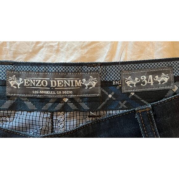 Enzo Jeans Mens Size 34" Waist Blue Denim Wash Straight Leg 5 Pocket Mid Rise - Picture 2 of 10